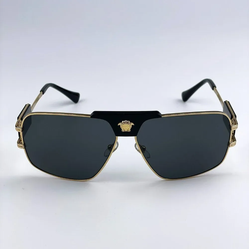 Versace VE2251 100287 Sunglasses Gold Dark Grey Metal Pilot Unisex
